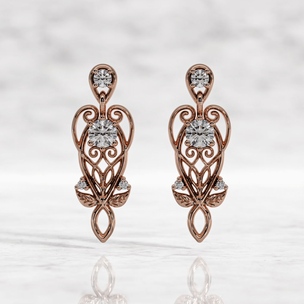 Lurozzia Rose gold Entangled earrings featuring intricate design with brilliant natural diamonds.