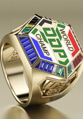Custom-designed gold championship ring created for UFC World Champion Dricus Du Plessis, DDP, meticulously designed by Roelien Riekert, founder of Lurozzia Jewellers, to celebrate his historic title defense against Israel Adesanya in Perth, Australia — South African bespoke excellence in combat sports and legacy design. Lurozzia Atelier Editions